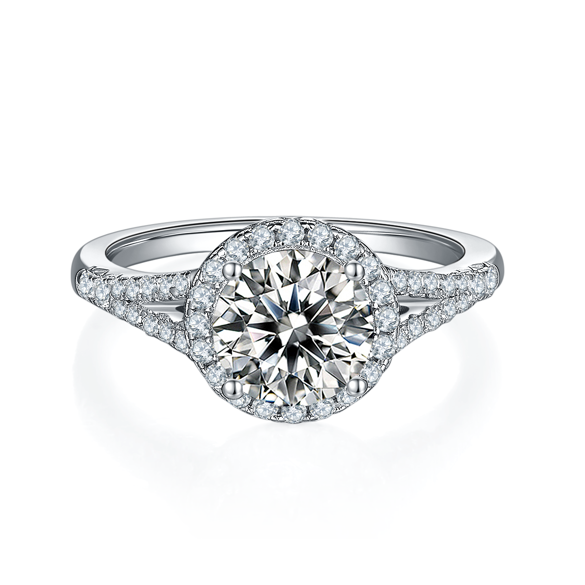 Double arm round bag S925 silver plated platinum moissanite diamond women's ring 1.5 carats D-grade